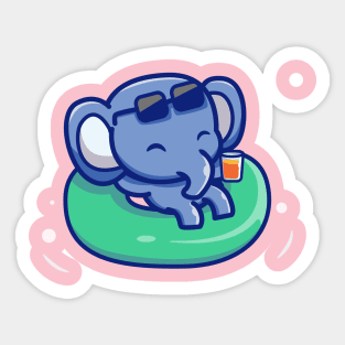 Cute Elephant Floating With Swimming Tires Sticker